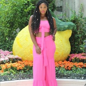 Two piece hot pink linen pant set